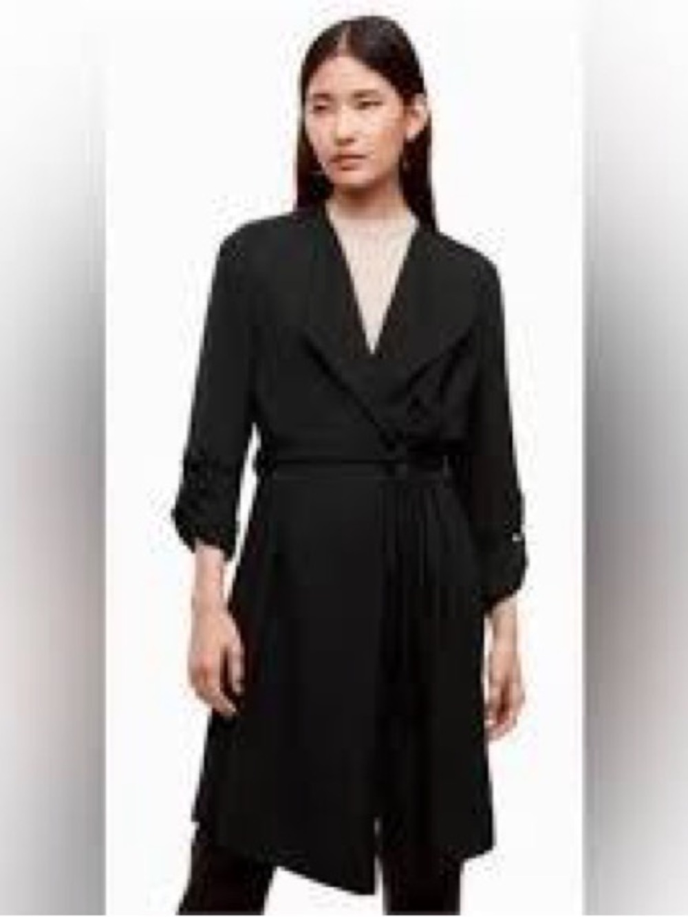Babaton Aritzia Quincy Black Tailored Belted Trench Jacket Size XS